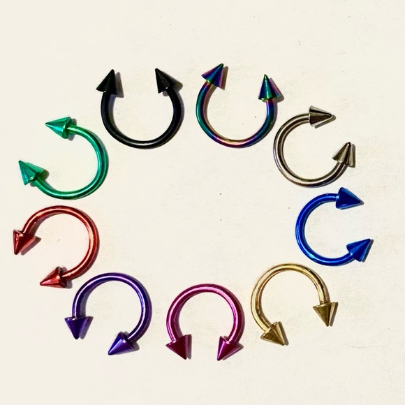 Spiked Horseshoe Ring Hoop 16g 8mm 5/16" Lip Nose - Picture 3 of 10